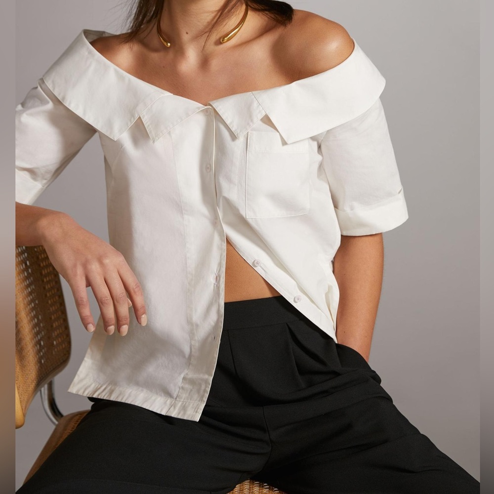 NWT Anthropologie Maeve Collared Off The Shoulder White XS Petite